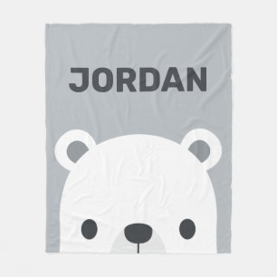 Cute Little Polar Bear with Personalized Name Fleece Blanket
