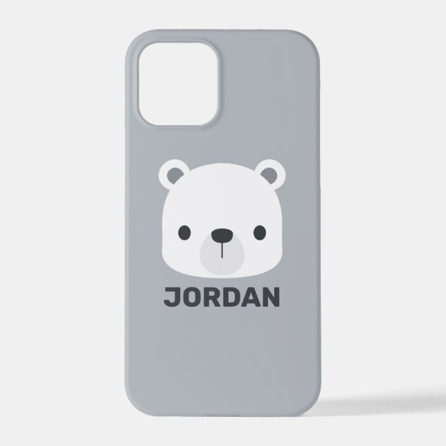 Cute Little Polar Bear with Personalized Name iPhone Case (Back)