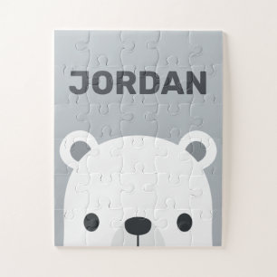 Cute Little Polar Bear with Personalized Name Jigsaw Puzzle