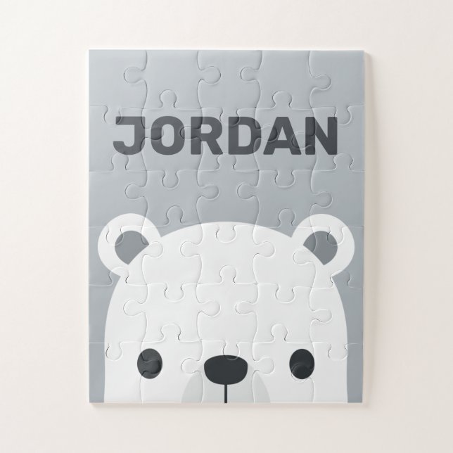 Cute Little Polar Bear with Personalized Name Jigsaw Puzzle (Vertical)