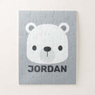 Cute Little Polar Bear with Personalized Name  Jigsaw Puzzle