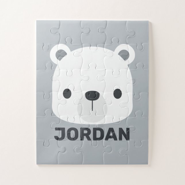 Cute Little Polar Bear with Personalized Name  Jigsaw Puzzle (Vertical)