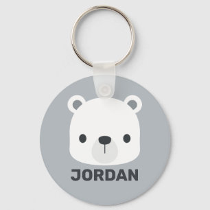 Cute Little Polar Bear with Personalized Name Keychain