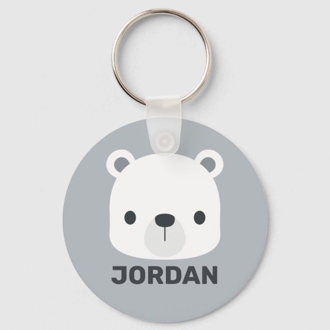 Cute Little Polar Bear with Personalized Name Keychain (Front)