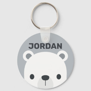 Cute Little Polar Bear with Personalized Name Keychain