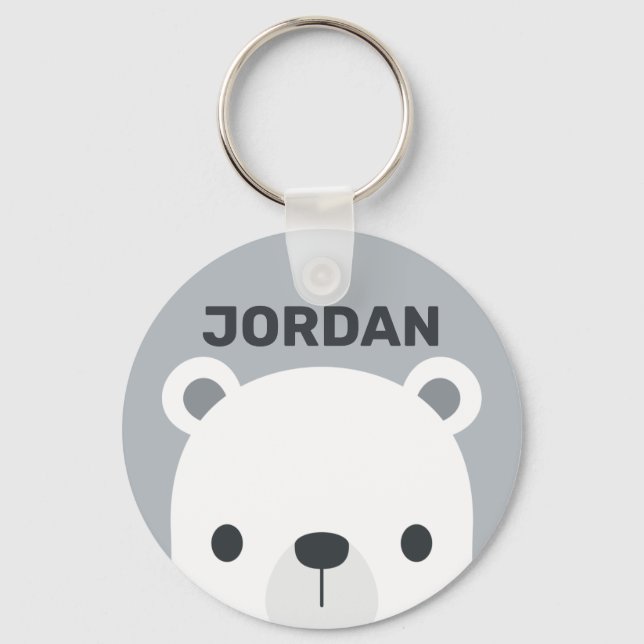 Cute Little Polar Bear with Personalized Name Keychain (Front)