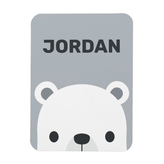 Cute Little Polar Bear with Personalized Name Magnet (Vertical)