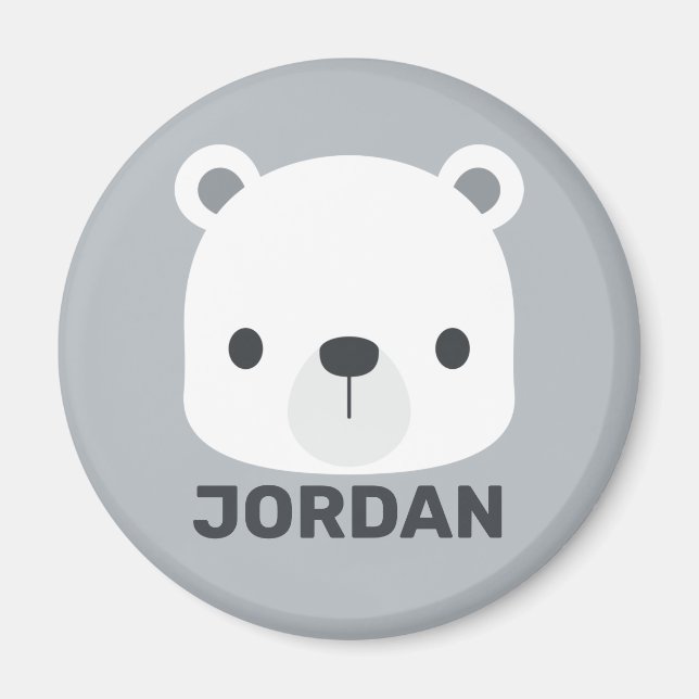 Cute Little Polar Bear with Personalized Name Magnet (Front)