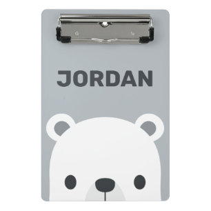 Cute Little Polar Bear with Personalized Name Mini Clipboard
