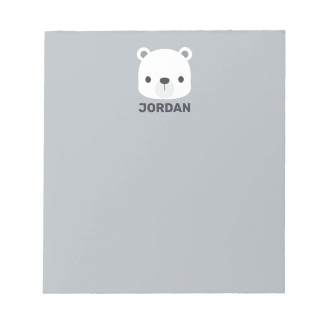 Cute Little Polar Bear with Personalized Name Notepad (Front)