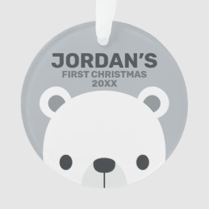 Cute Little Polar Bear with Personalized Name Ornament