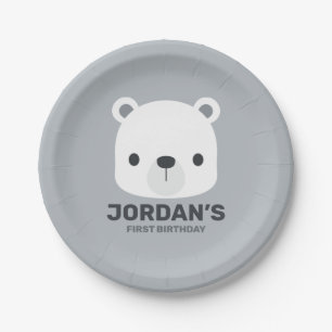 Cute Little Polar Bear with Personalized Name Paper Plate