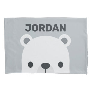 Cute Little Polar Bear with Personalized Name  Pillowcase