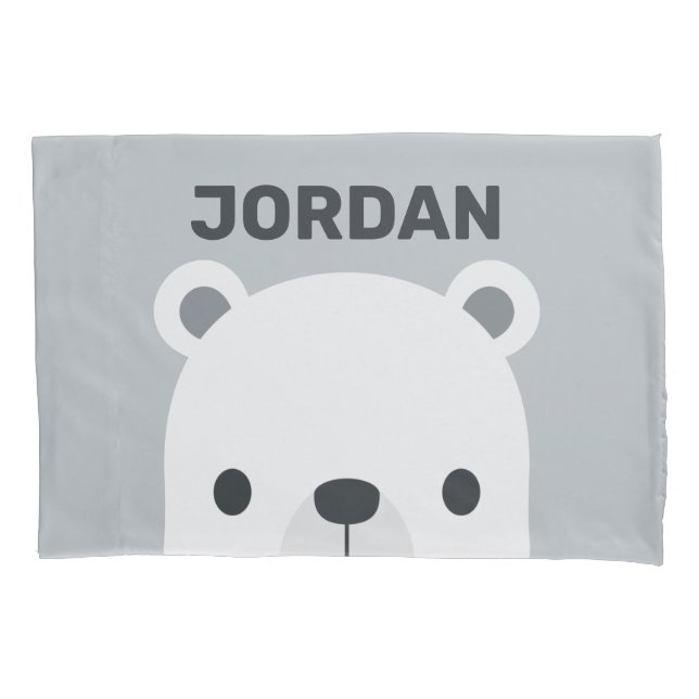 Cute Little Polar Bear with Personalized Name  Pillowcase (Front)