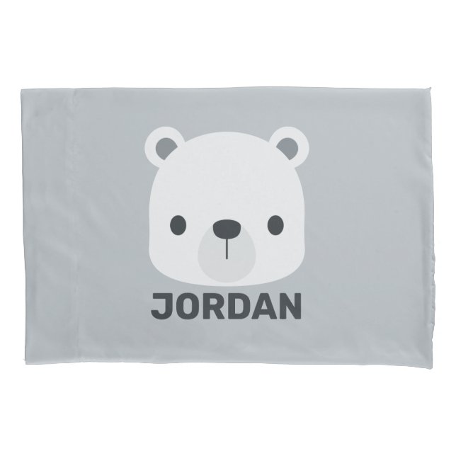 Cute Little Polar Bear with Personalized Name Pillowcase (Front)
