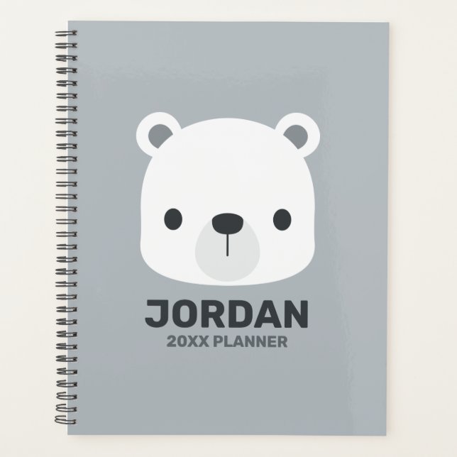 Cute Little Polar Bear with Personalized Name Planner (Front)