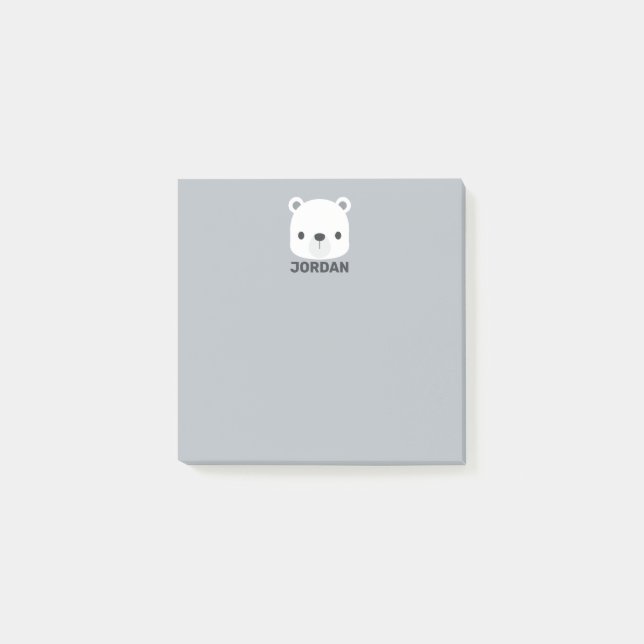 Cute Little Polar Bear with Personalized Name Post-it Notes (Front)