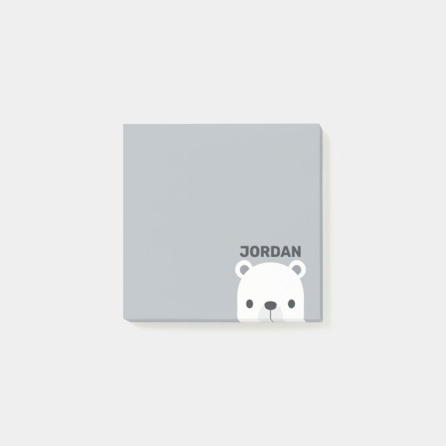 Cute Little Polar Bear with Personalized Name Post-it Notes (Front)
