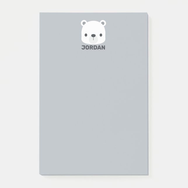 Cute Little Polar Bear with Personalized Name Post-it Notes (Front)