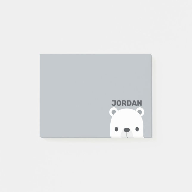 Cute Little Polar Bear with Personalized Name Post-it Notes (Front)