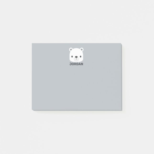 Cute Little Polar Bear with Personalized Name Post-it Notes (Front)