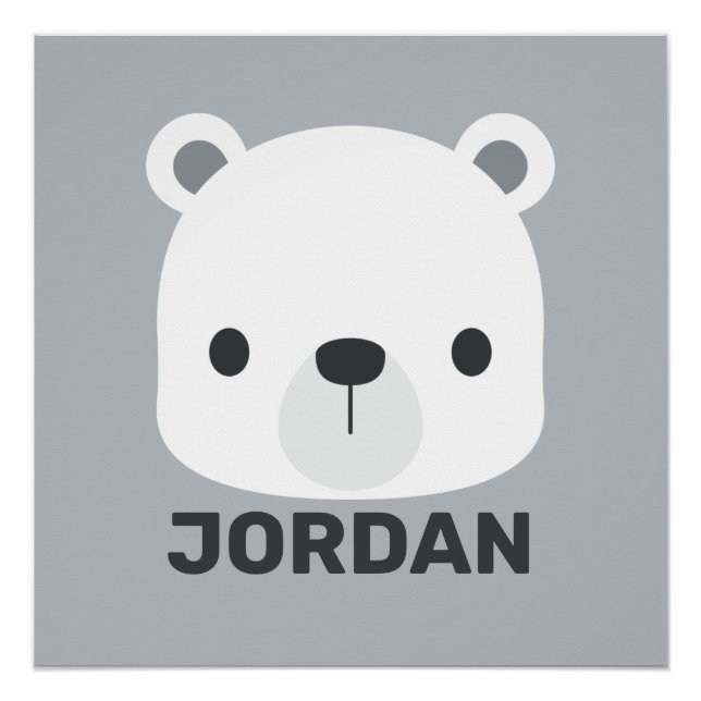 Cute Little Polar Bear with Personalized Name Poster (Front)