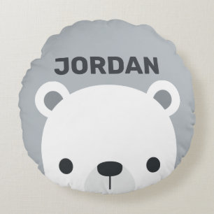 Cute Little Polar Bear with Personalized Name  Round Pillow