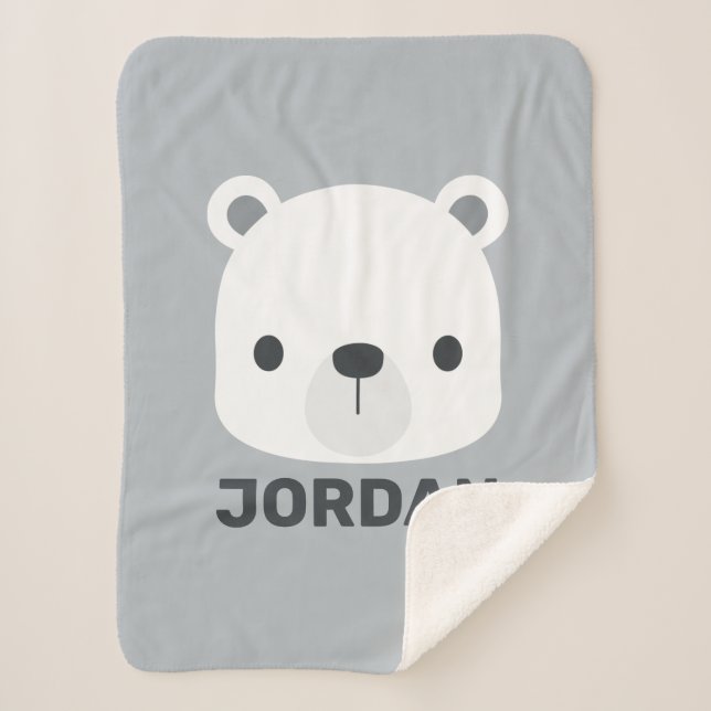Cute Little Polar Bear with Personalized Name Sherpa Blanket (Front)