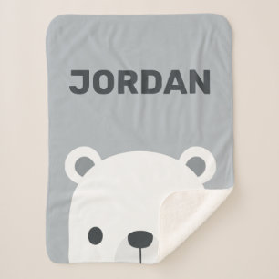 Cute Little Polar Bear with Personalized Name Sherpa Blanket