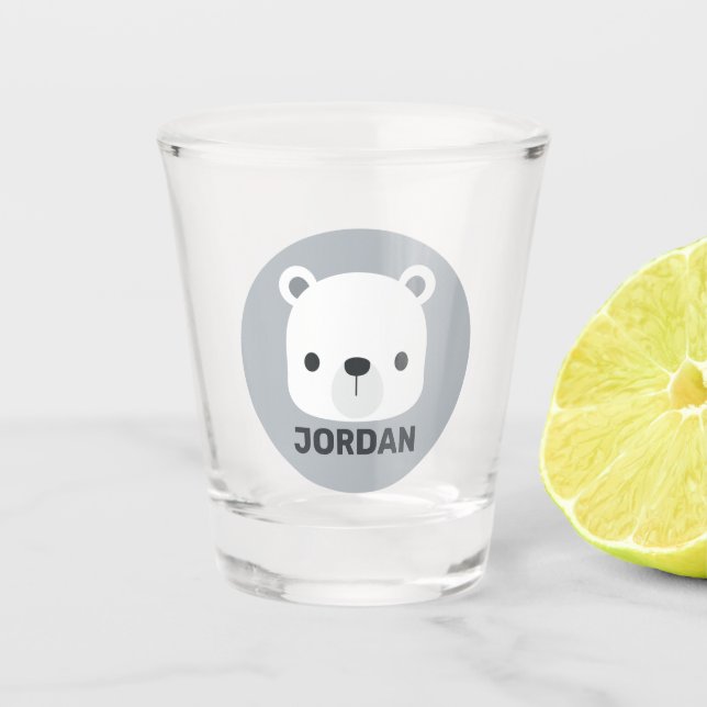 Cute Little Polar Bear with Personalized Name Shot Glass (Front)