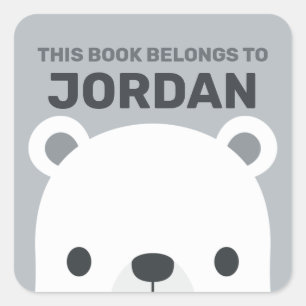 Cute Little Polar Bear with Personalized Name Square Sticker