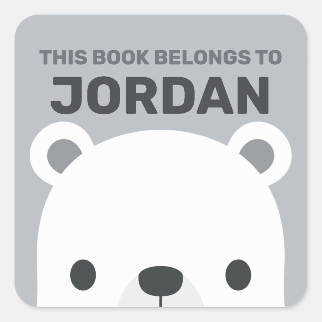 Cute Little Polar Bear with Personalized Name Square Sticker (Front)