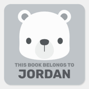 Cute Little Polar Bear with Personalized Name Square Sticker