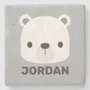 Cute Little Polar Bear with Personalized Name Stone Coaster
