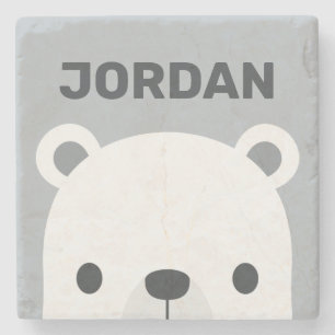 Cute Little Polar Bear with Personalized Name Stone Coaster