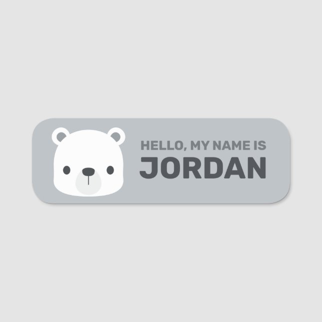 Cute Little Polar Bear with Personalized Name Tag (Front)
