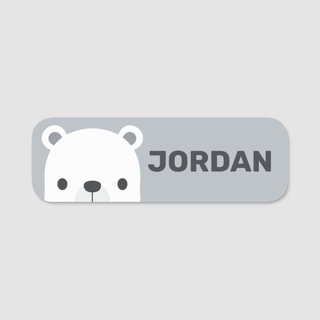 Cute Little Polar Bear with Personalized Name Tag (Front)