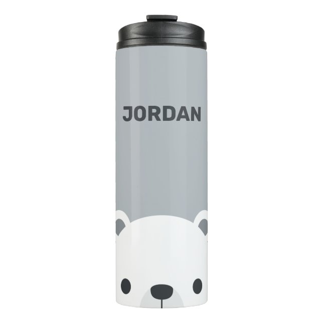 Cute Little Polar Bear with Personalized Name Thermal Tumbler (Front)