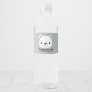Cute Little Polar Bear with Personalized Name Water Bottle Label