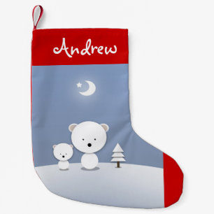 Cute Little Polar Bears Personalized Christmas Art Small Christmas Stocking