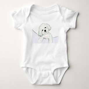Cute little poodle in a pocket baby bodysuit
