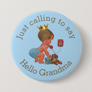 Cute Little Prince Calling to Say Hello Grandma 3 Inch Round Button