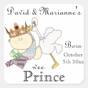 Cute Little Prince-Stork/Baby-Custom Square Sticker