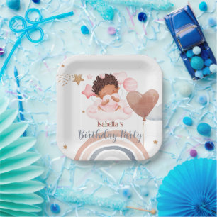 Cute Little princess afro girls Balloon Birthday Paper Plate