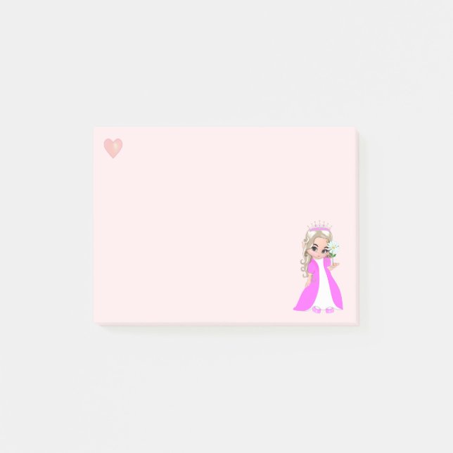 Cute little princess on light pink post-it notes (Front)