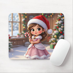 Cute little princess with Christmas hat Mouse Pad