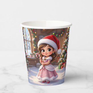 Cute little princess with Christmas hat Paper Cups