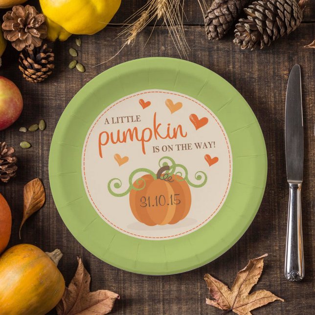 Cute Little Pumpkin Baby Shower Paper Plates (Creator Uploaded)