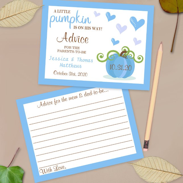 Cute Little Pumpkin Boys Baby Shower Advice Cards (Creator Uploaded)