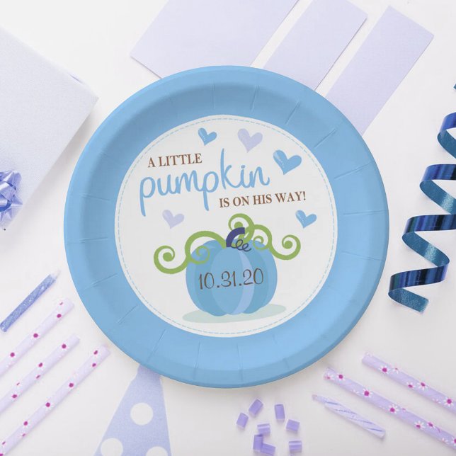 Cute Little Pumpkin Boys Baby Shower Paper Plate (Creator Uploaded)